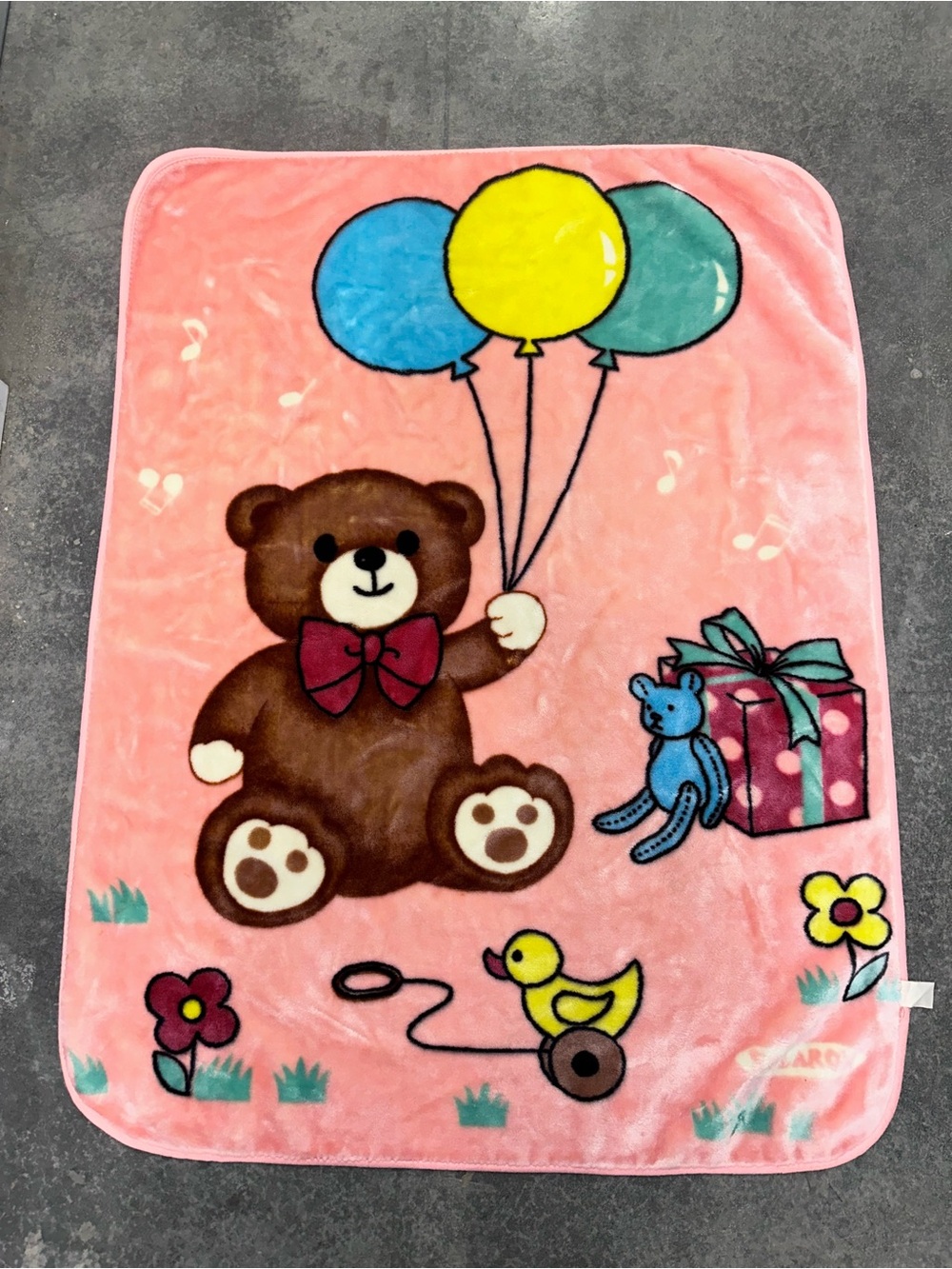 Vintage Solaron Teddy Bear Pink Blanket Minky Fleece Plush Throw 42x54